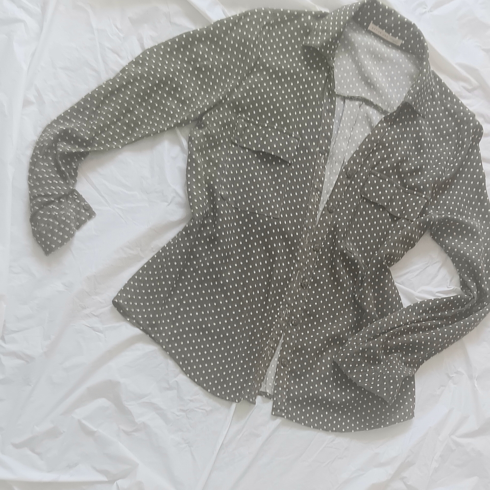 Retro Olive Women's Jacket & Matching Olive Polka Dot Olive Button-Down Shirt - Picture 3 of 8